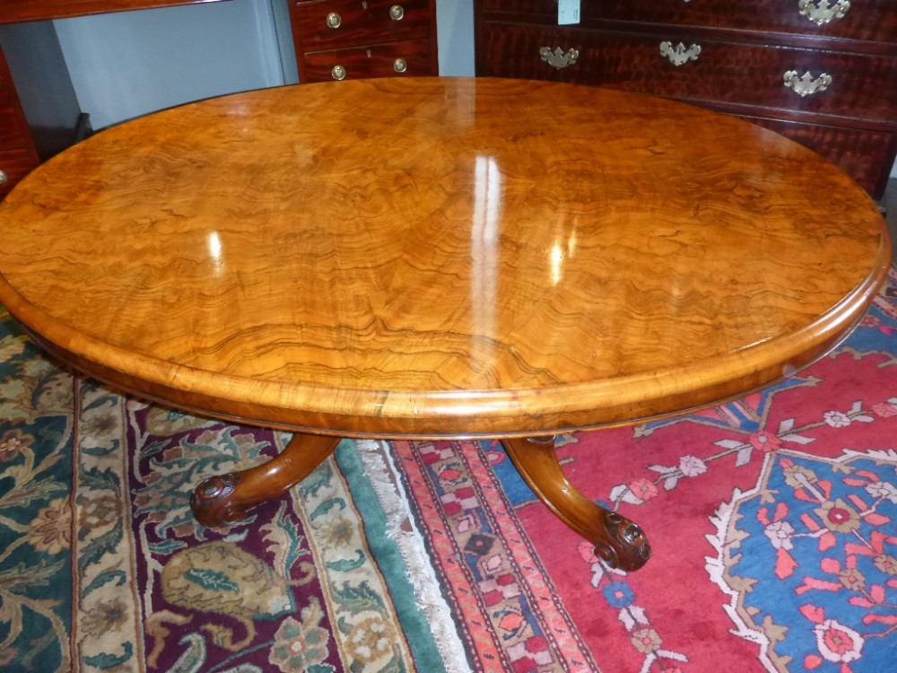 Victorian Burr Walnut Coffee Table Oval Top