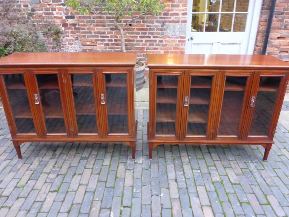Rare Pair of Matching Four Door Bookcases