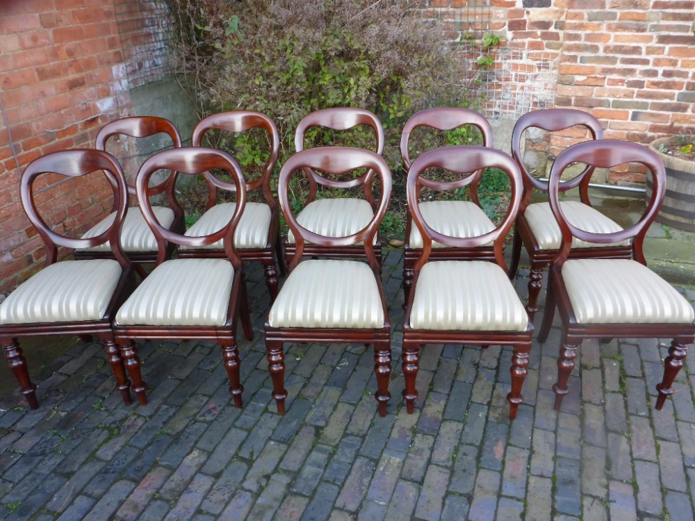 Set of 10 Victorian Mahogany Balloon Back Dining Chairs