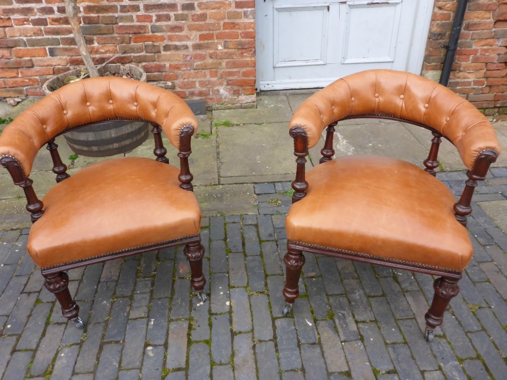 Superb Pair of Victorian Library Chairs Leather