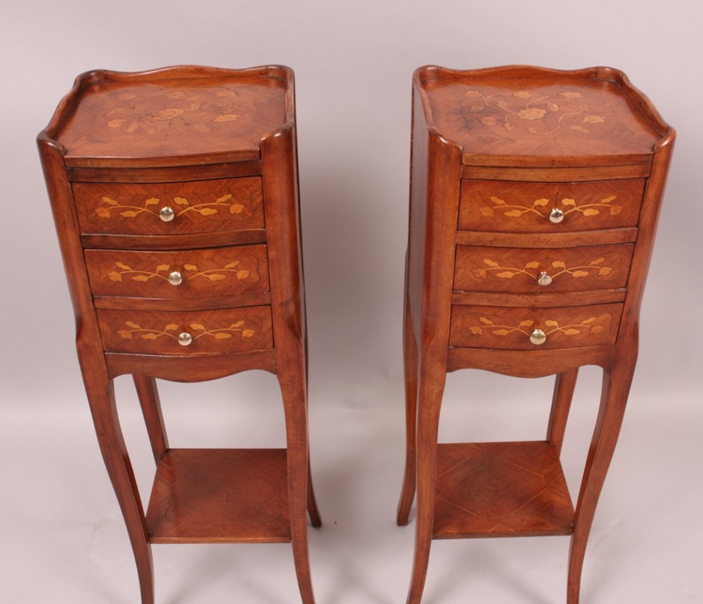 Pair of French Bedsides in Walnut with Inlay