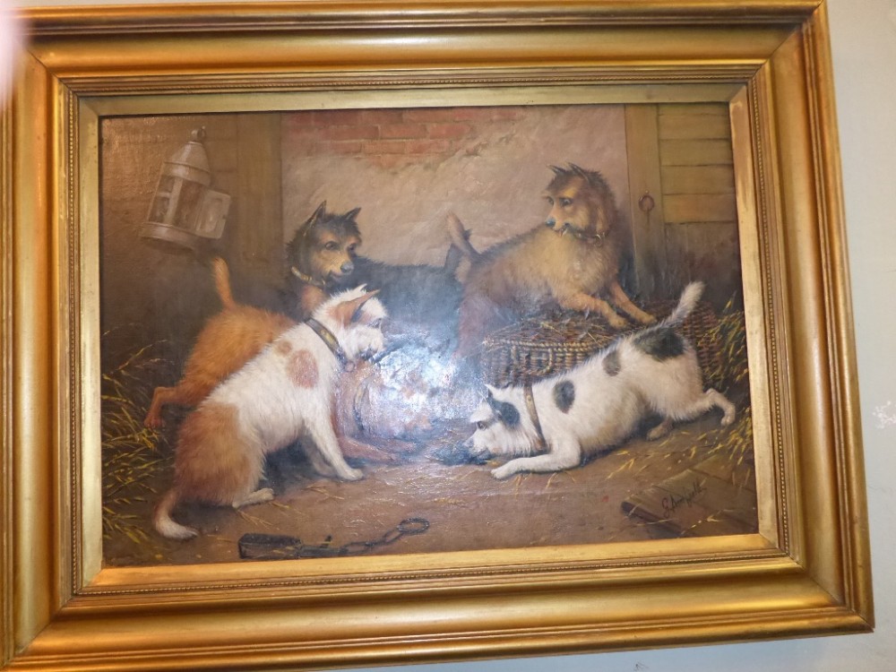 Oil on Canvas Five Terrier Dogs George ARMFIELD