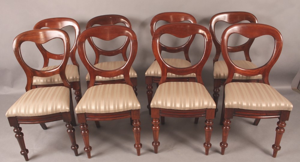 Good Set of 8 Victorian Mahogany Balloon Back Chairs