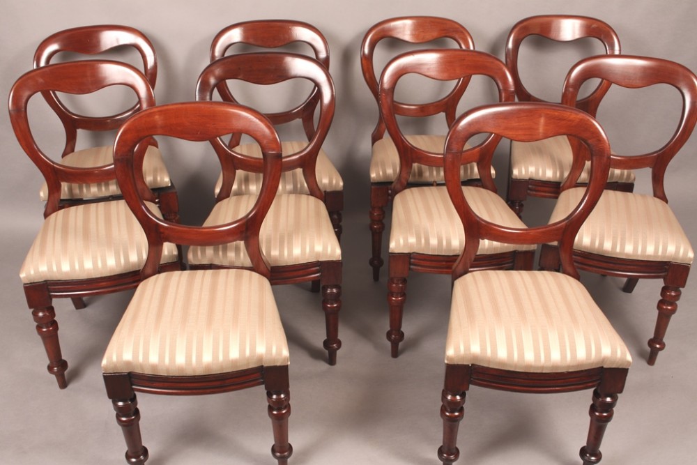 Good Set of Ten Victorian Mahogany Balloon Back Chairs