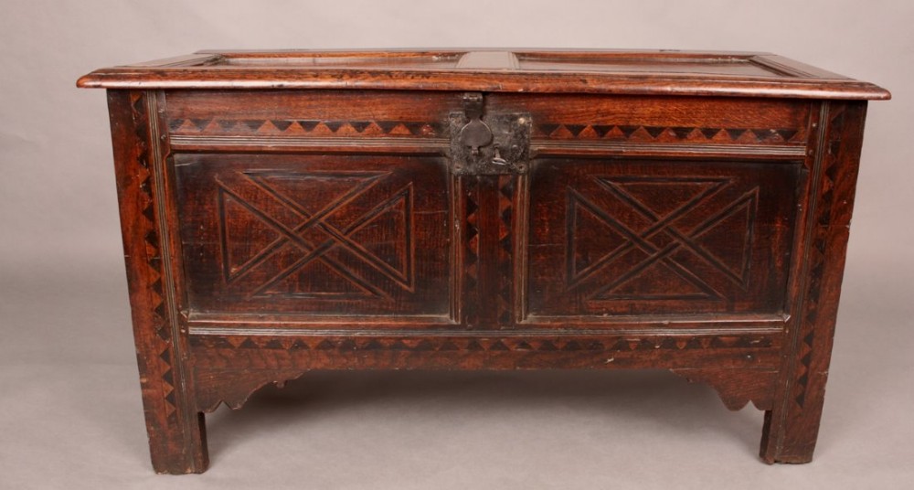 Rare  Early Oak Coffer Bog Oak and Holly