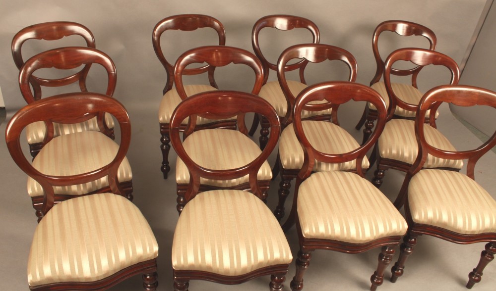 Very Good Set of 12 Victorian Mahogany Balloon Back Chairs