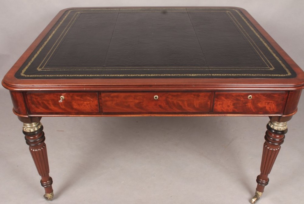 Fine Regency Period Six Drawer Library Table Mahogany
