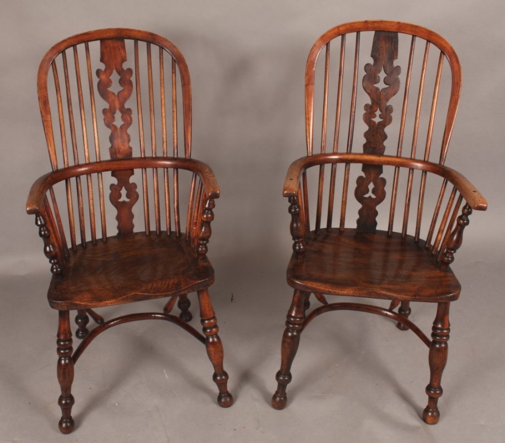Near Pair of 19th century Ash and Elm Windsor High Back