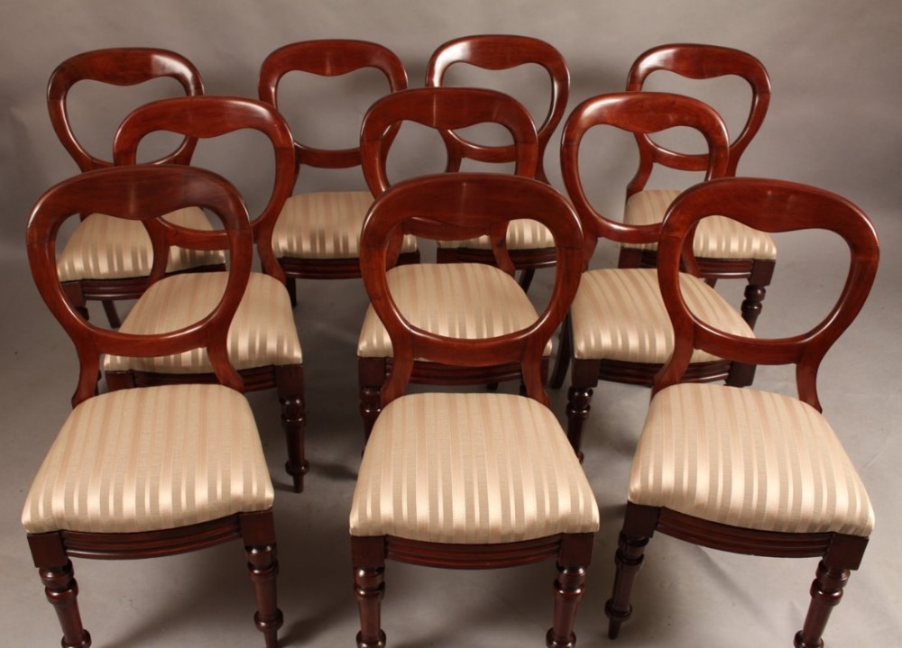 Good set of 10 Victorian Balloon Back Dining Chairs