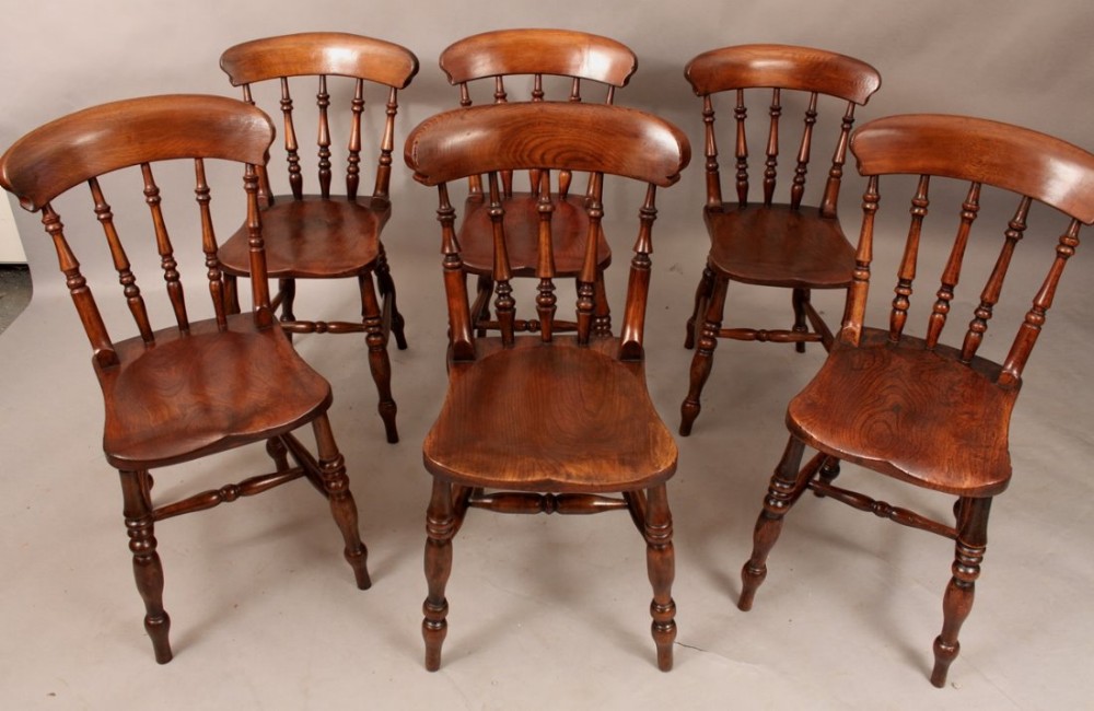 A Rare Harlequin Set of 6 Worksop Roman Kitchen Chairs