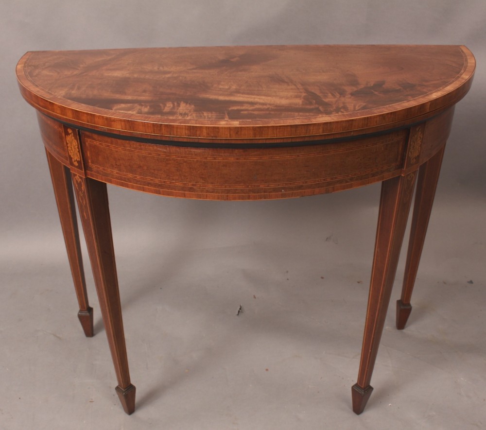 Fine Georgian Demi Lune Card Table Mahogany with Inlay