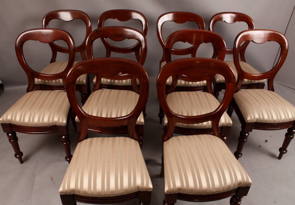 A Set of Ten Victorian Balloon Back Dining Chairs