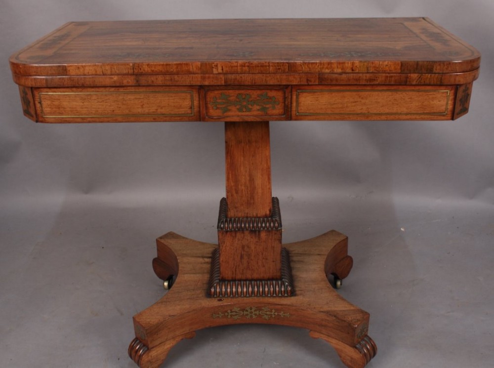 Regency Brass Inlaid Card Table Rosewood