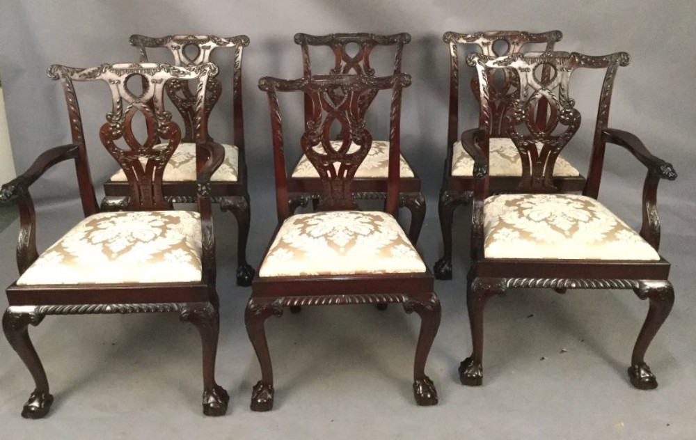 Very Good Set of 6 Irish Chippendale Style Dining Chairs