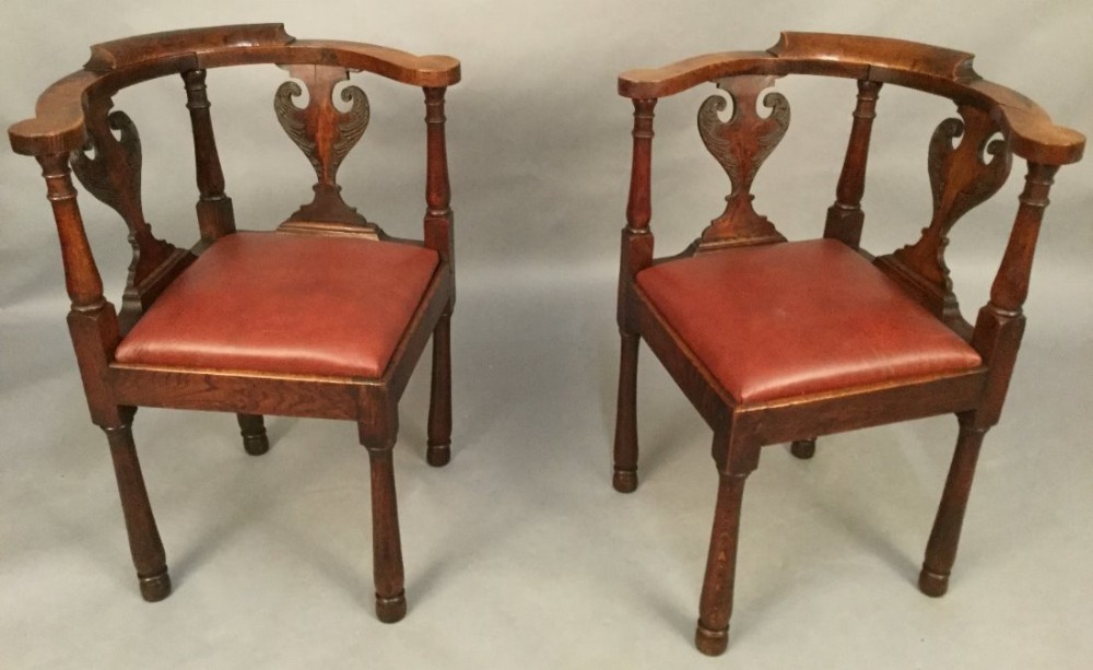 Pair of Antique Corner Chairs in Oak