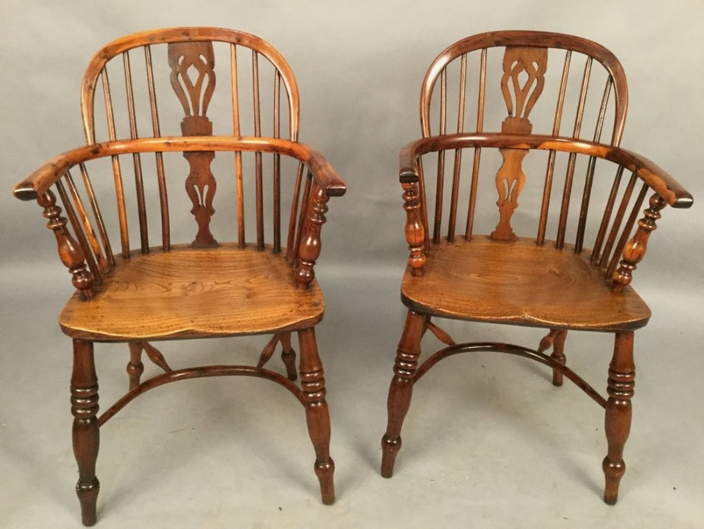 Matching Pair of Yew Wood Windsor Chairs Rockley