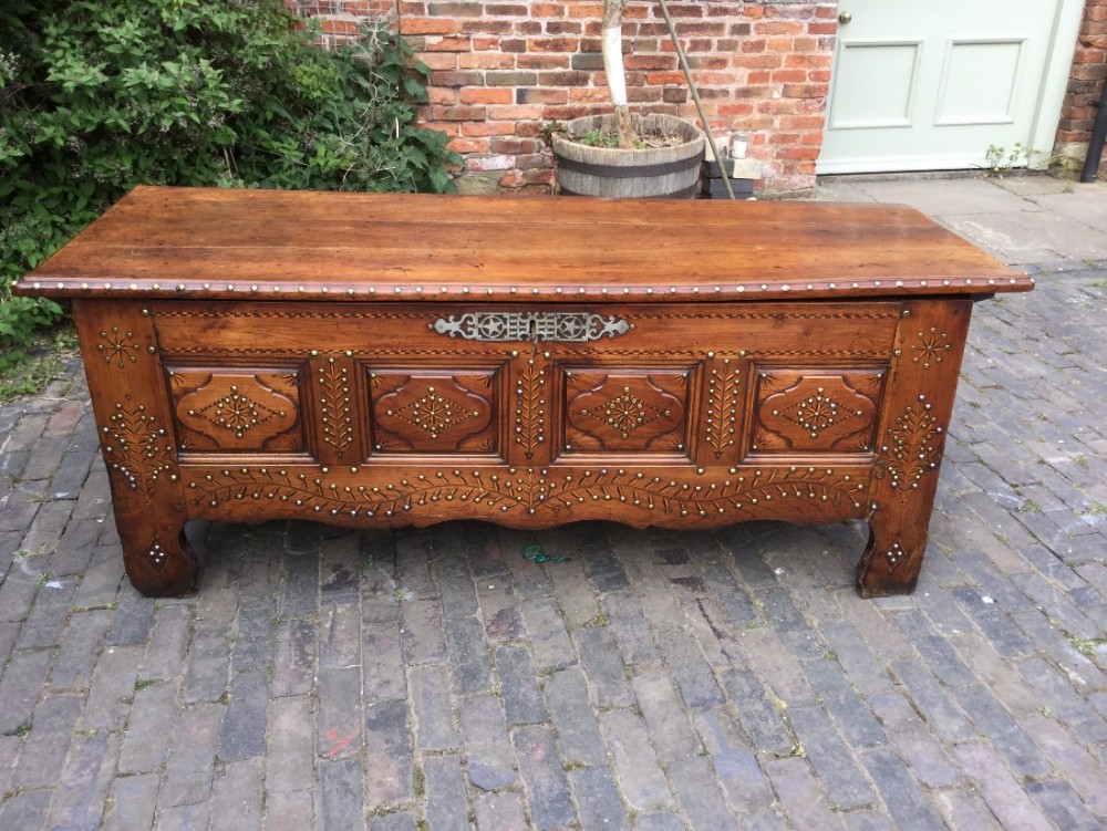 Good French Blanket Box Cherry Wood and Brass Studs