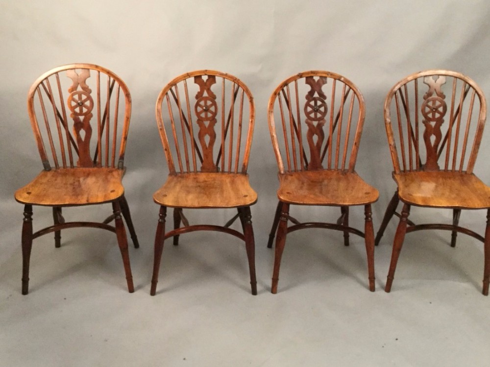 Rare set of 4 Yew Wood Kitchen Chairs Thames Valley