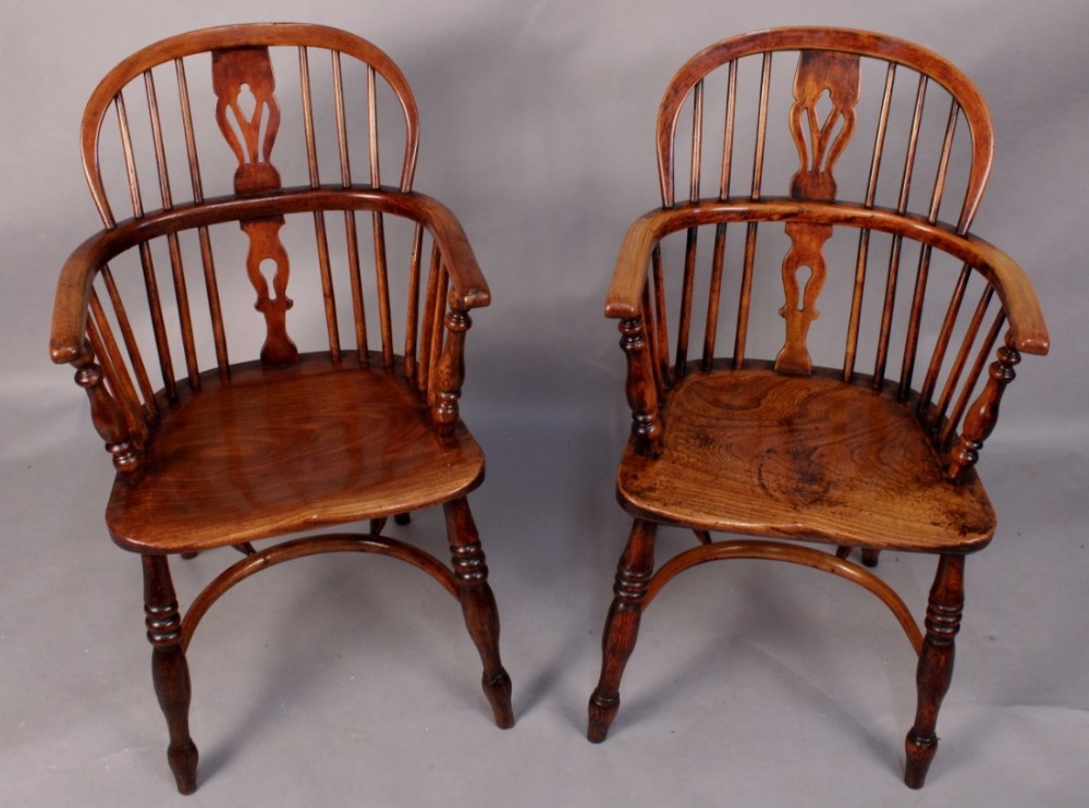 A pair of Ash and Elm Low back Windsor chairs