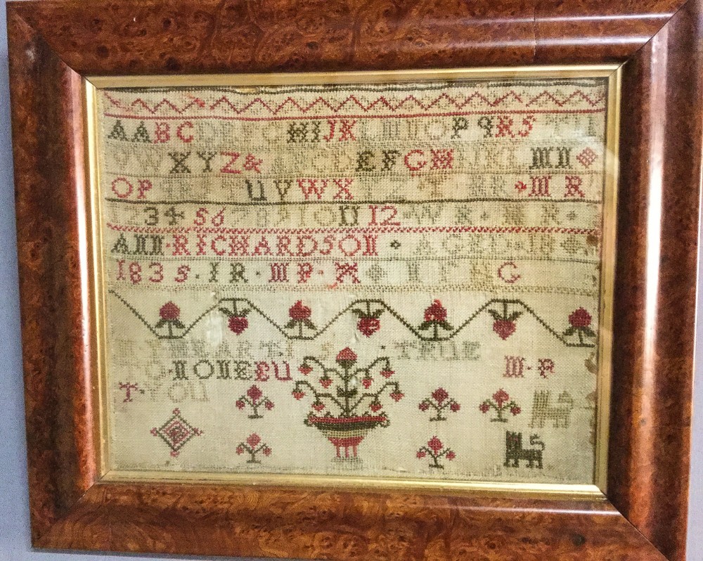 Needlework Sampler by Ann Richardson 1835 aged 18 years