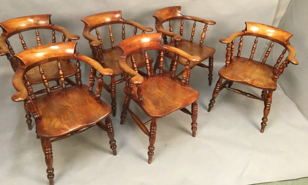 Rare Matching Set of 6 Captains Armchairs