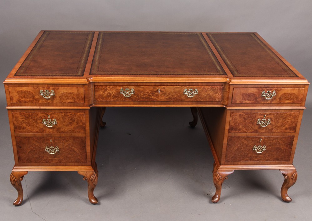 Burr Walnut Pedestal Desk Large Size