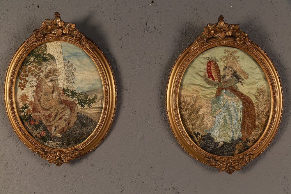 pair of Georgian Silk Work Pictures