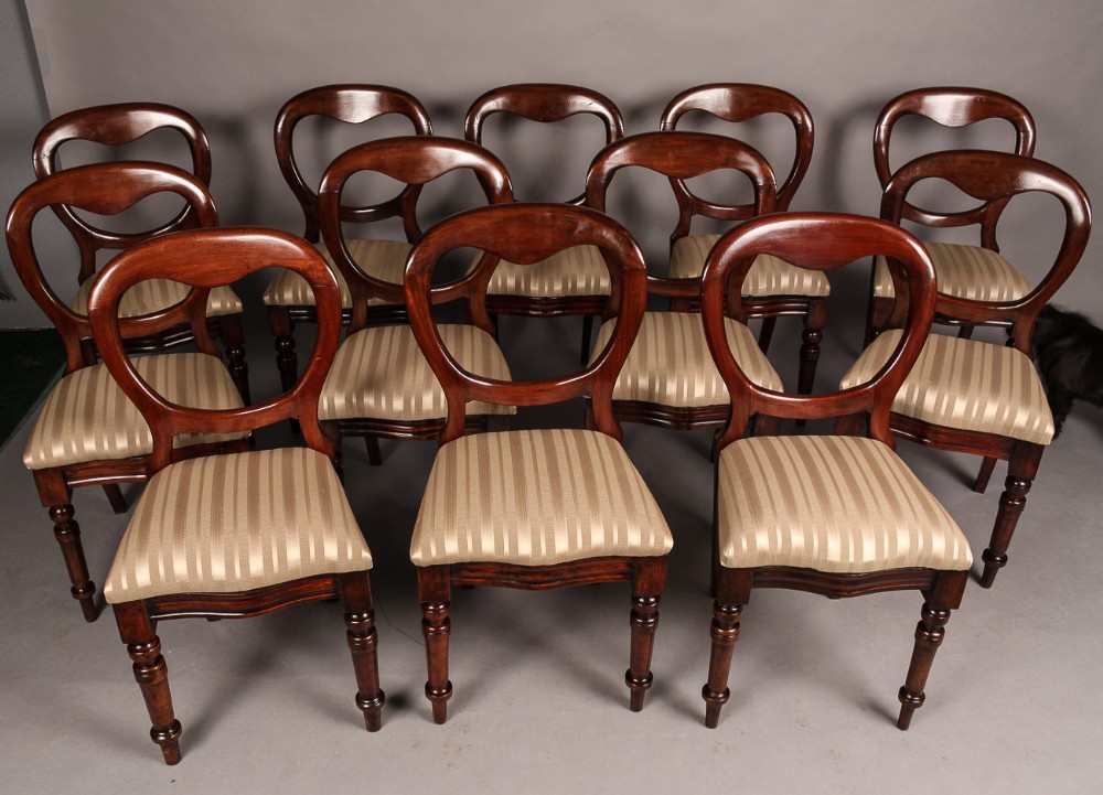Set of 12 Victorian Mahogany Balloon Back Dining Chairs