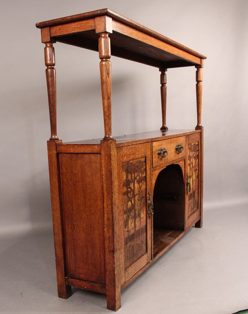 Arts and Crafts Bookcase in Oak Inlaid Panels