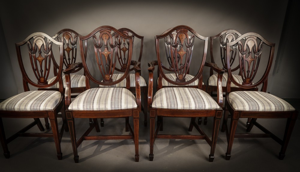 Set of 8 Hepplewhite Style dining Chairs Inlaid