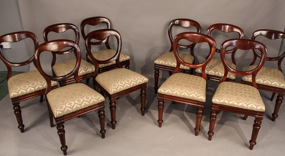 A Set of 10 Victorian Mahogany Balloon Back Dining Chairs