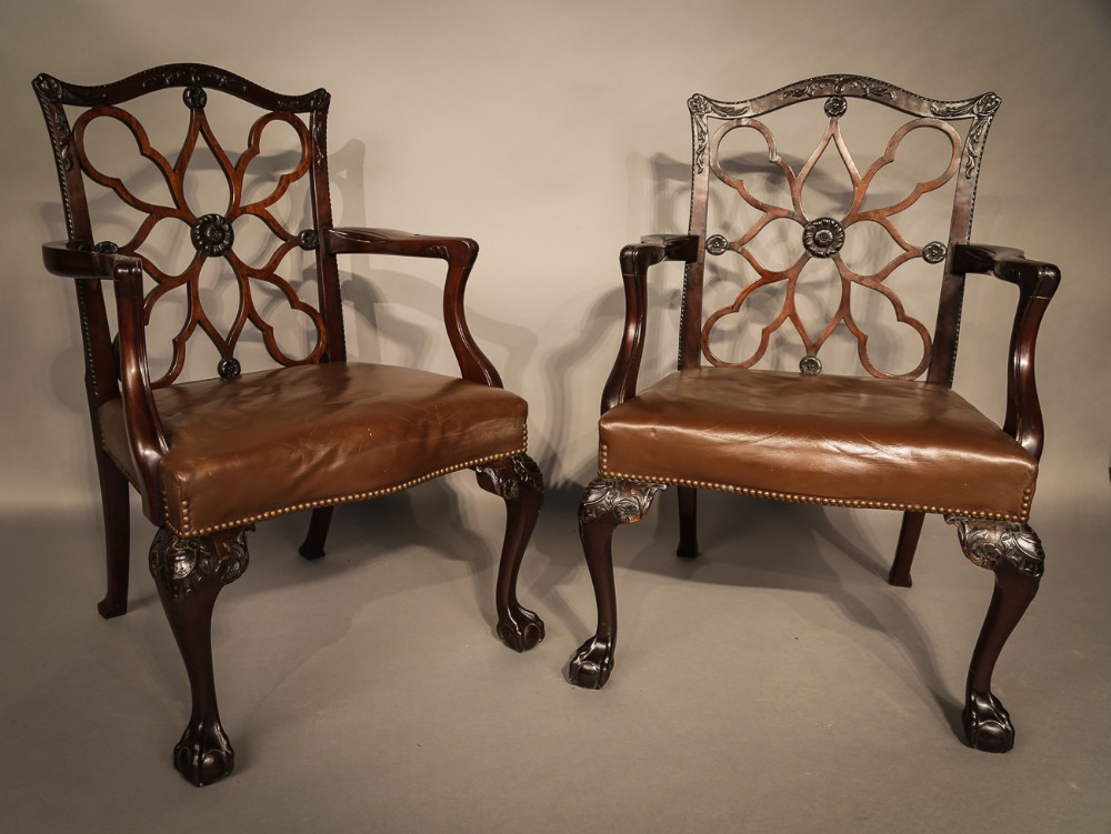 Pair of  Victorian Armchairs Chippendale Style
