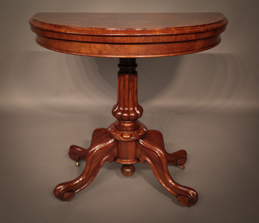 Victorian Demi Lune Games Table Burr Walnut