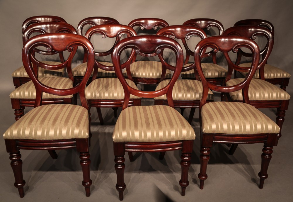 Set of 12 Victorian Mahogany Balloon Back Dining Chairs