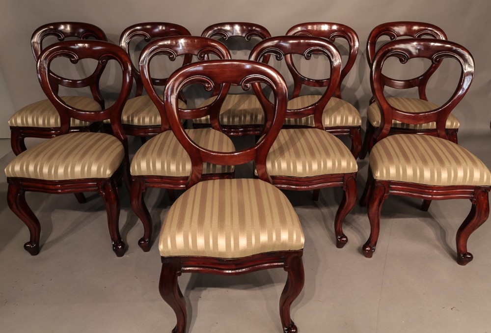 Set of 10 Victorian Balloon Back Dining Chairs