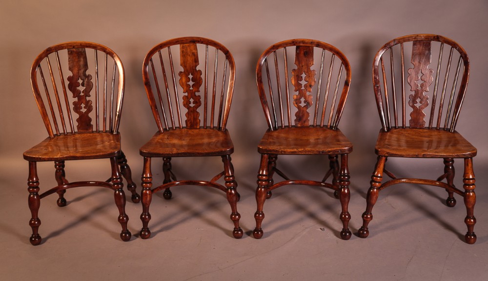 Rare Set of 4 Worksop Yew Wood Kitchen Chairs