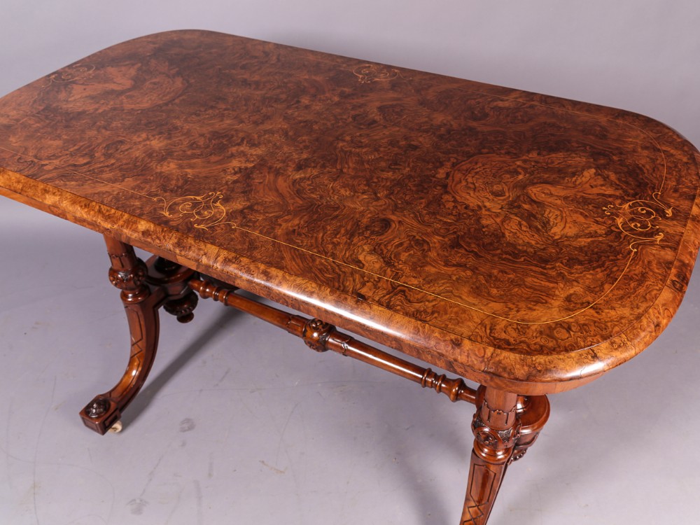 Quality Victorian Burr Walnut stretcher Table