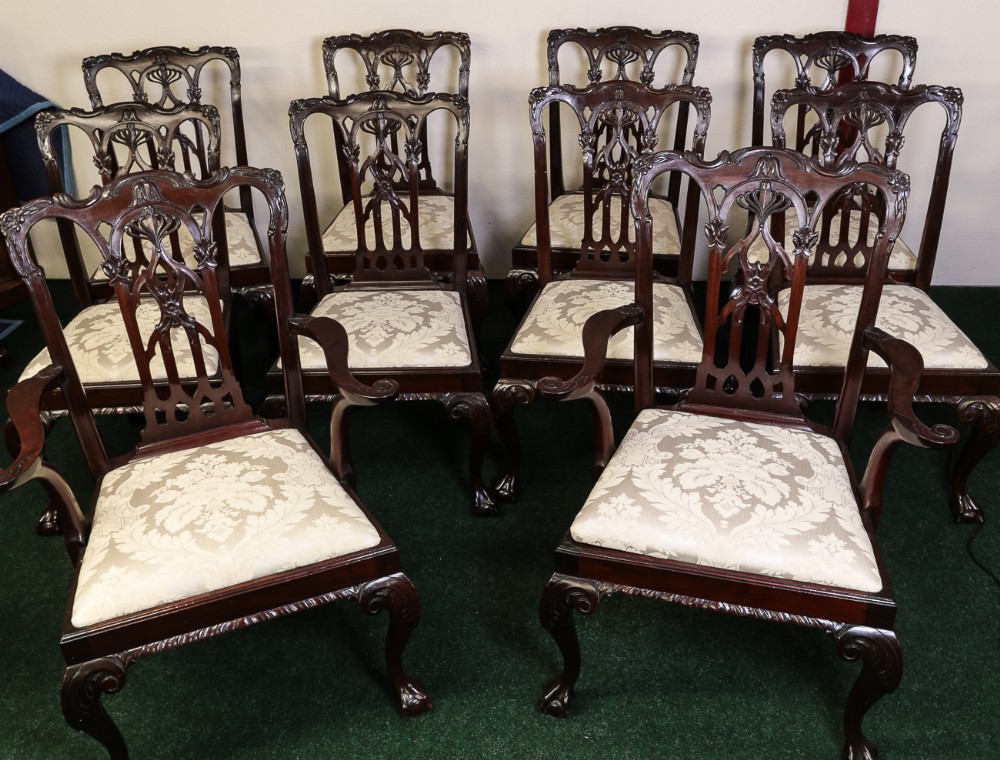 Superb Set of Ten Chippendale Style Dining Chairs