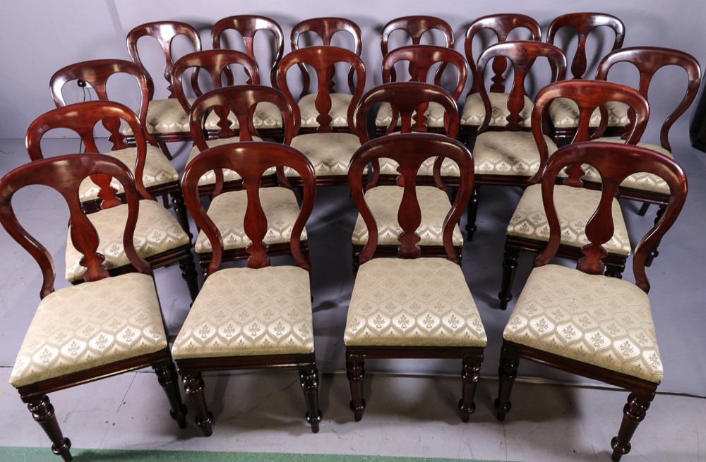 Rare Set of 20 Victorian Balloon Back Dining Chairs