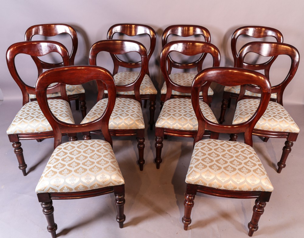 A Set of 10 Victorian Mahogany Balloon Back Dining Chairs