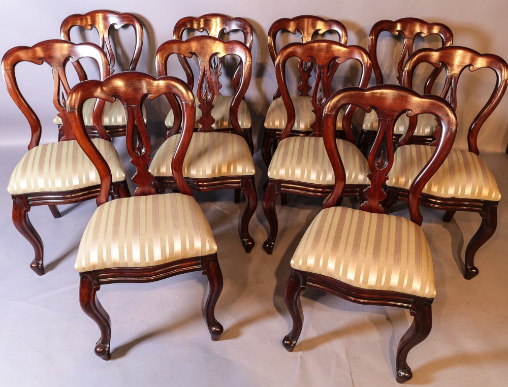 A Set of 10 Victorian Spear Point Balloon Back Dining Chairs