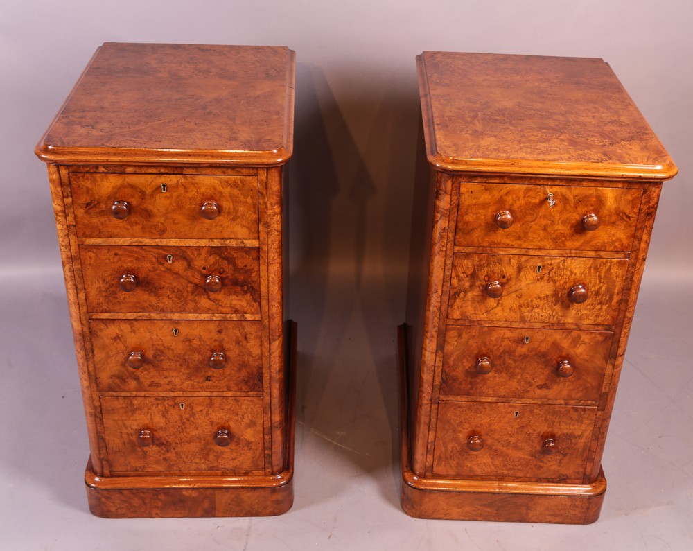 Superb Pair of Victorian Burr Walnut Bedside Chests