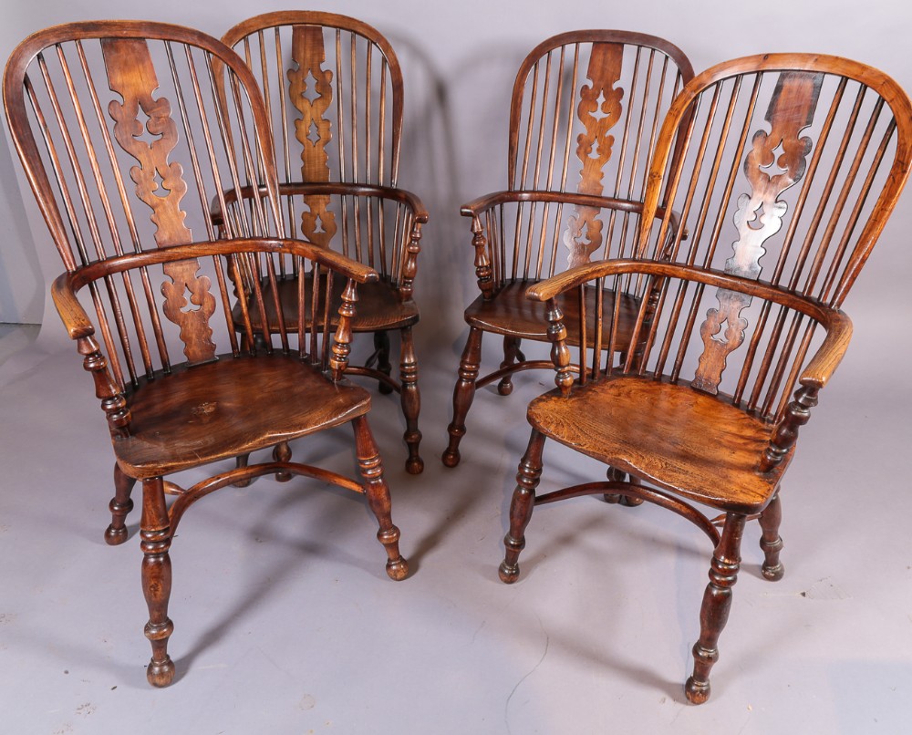 A Set of 4 19th century Ash and Elm Windsor chairs