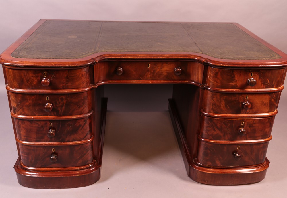 Large Victorian Mahogany Desk Shaped Front