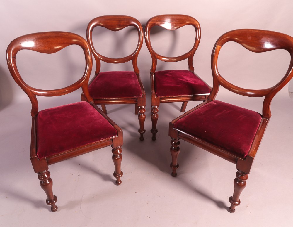 Set of 4 Victorian Mahogany Balloon Back Dining Chairs