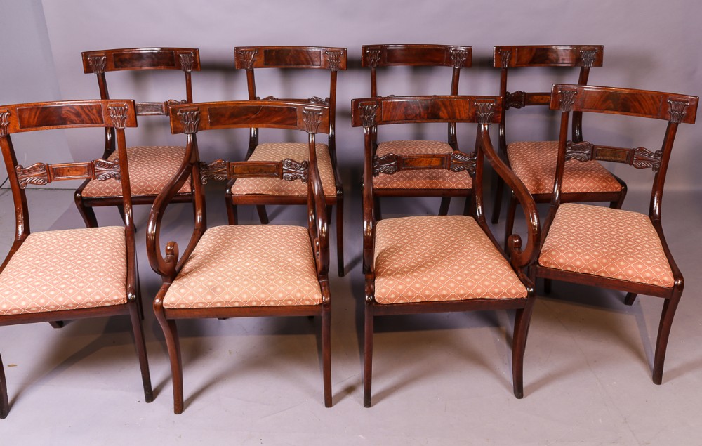 A Good Set of 8 Regency Bar Back Dining Chairs