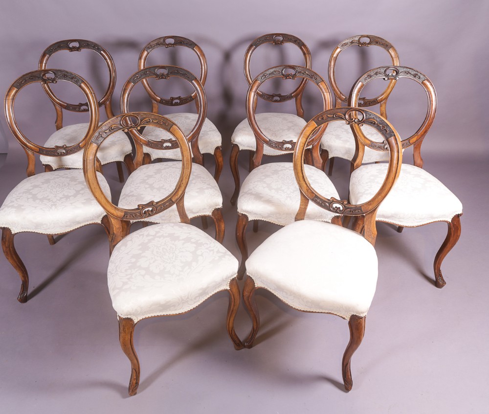 Set of 10 Victorian Walnut Dining Chairs