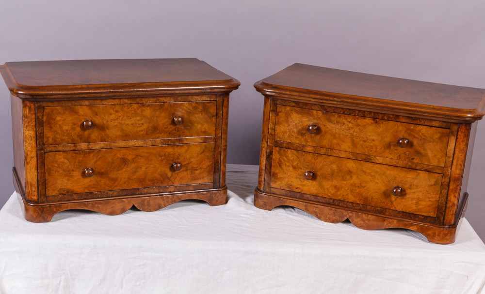 A Small Pair of Burr Walnut Chest of Drawers