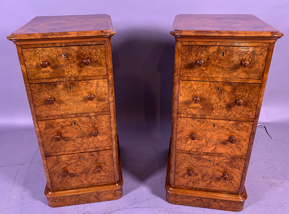 Pair of Victorian Burr Walnut Bedside Chests
