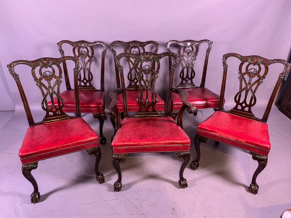 A good set of 6 Victorian dining Chairs Chippendale Style